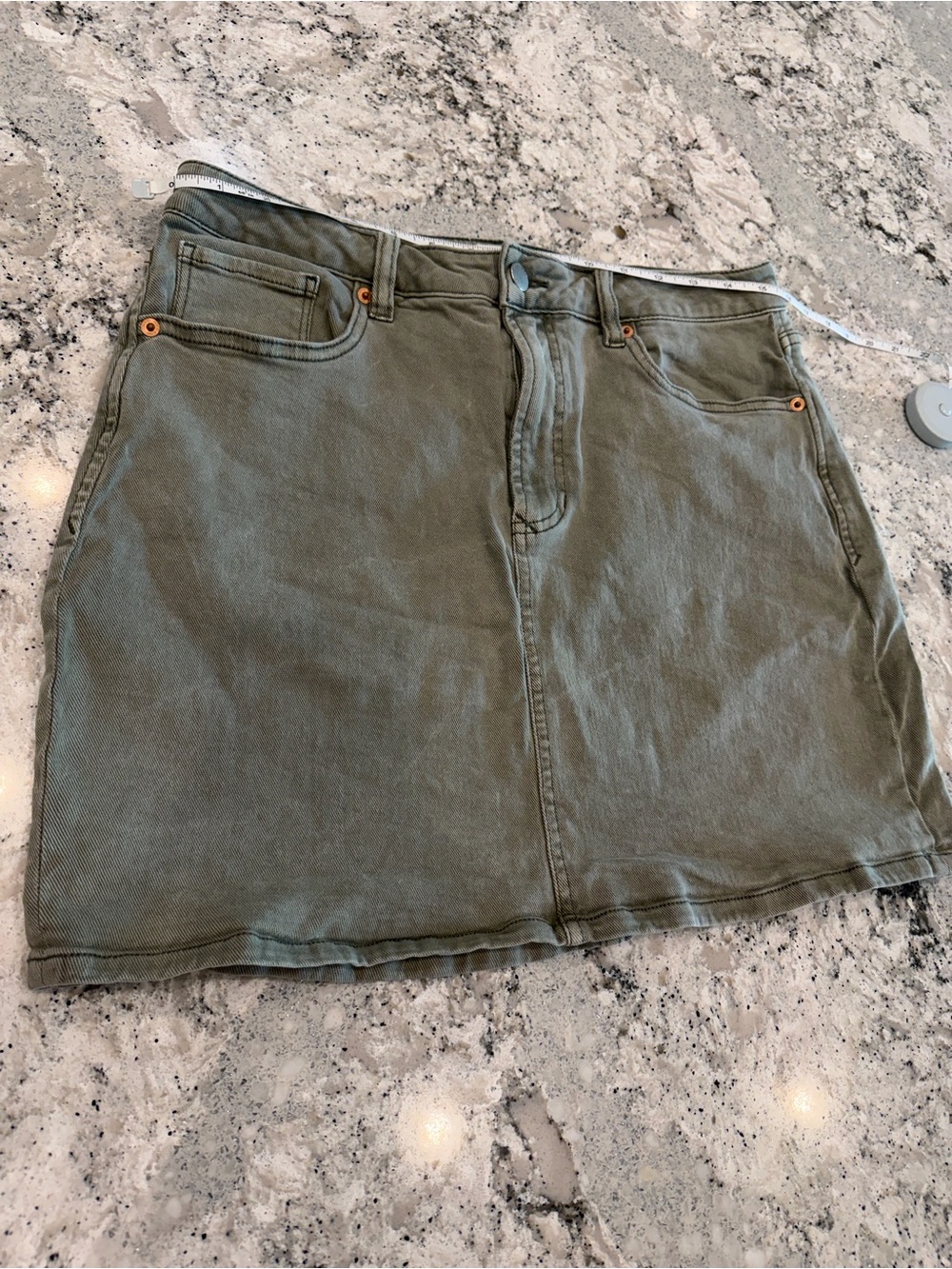 Dear John Olive Denim Mini Skirt with Copper Rivet Detail